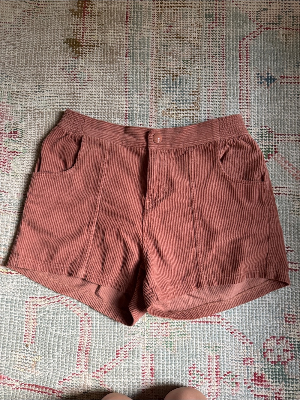 Faherty Rust Corduroy High-Rise Shorts